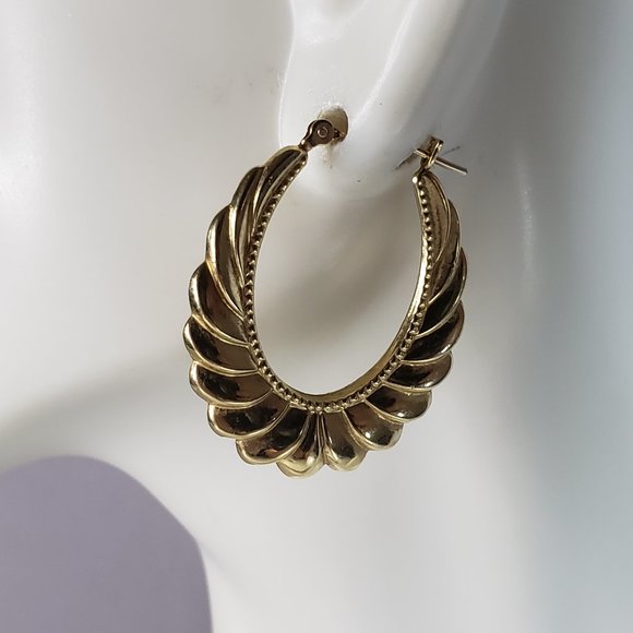 Womens Vintage Estate 14K Yellow Gold Hoop Earrings 2.7g E6232